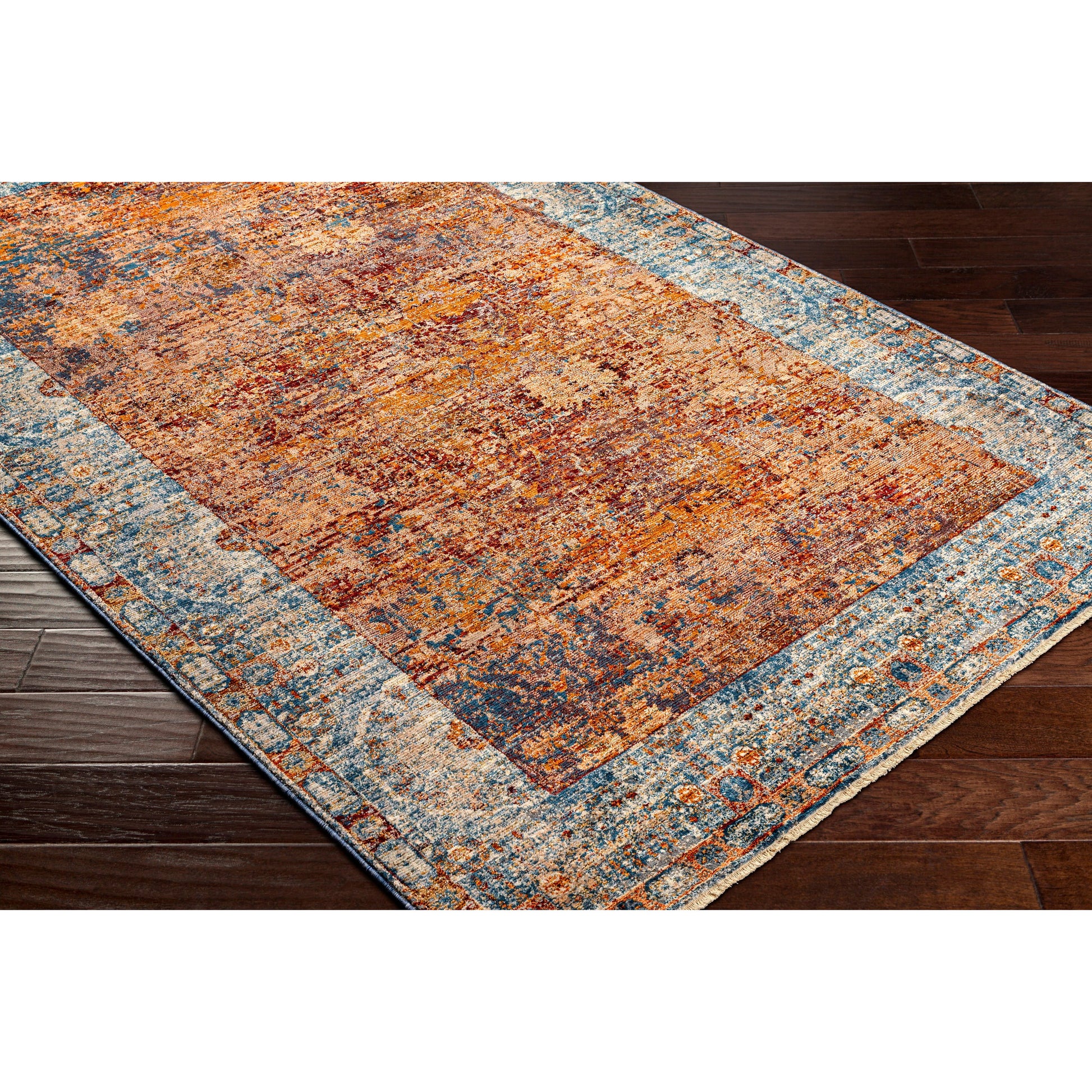 Arya Rug - 30712 by Livabliss in dark red, burnt orange, dark blue, blue, white. Made from 70% polyester, 30% viscose in a unique style.