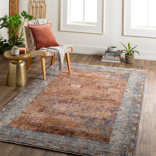 Arya Rug - 30712 by Livabliss in dark red, burnt orange, dark blue, blue, white. Made from 70% polyester, 30% viscose in a unique style.