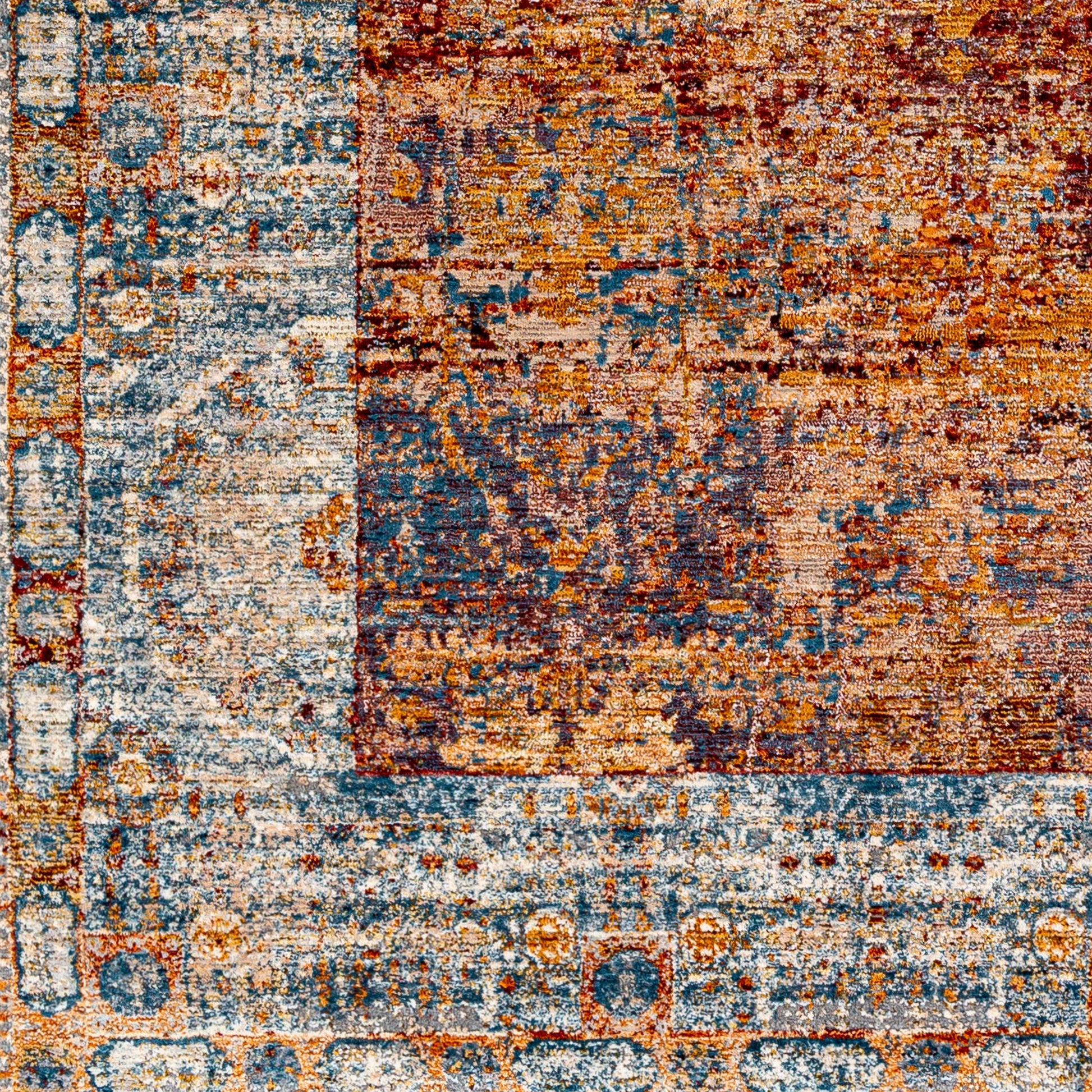 Arya Rug - 30712 by Livabliss in dark red, burnt orange, dark blue, blue, white. Made from 70% polyester, 30% viscose in a unique style.