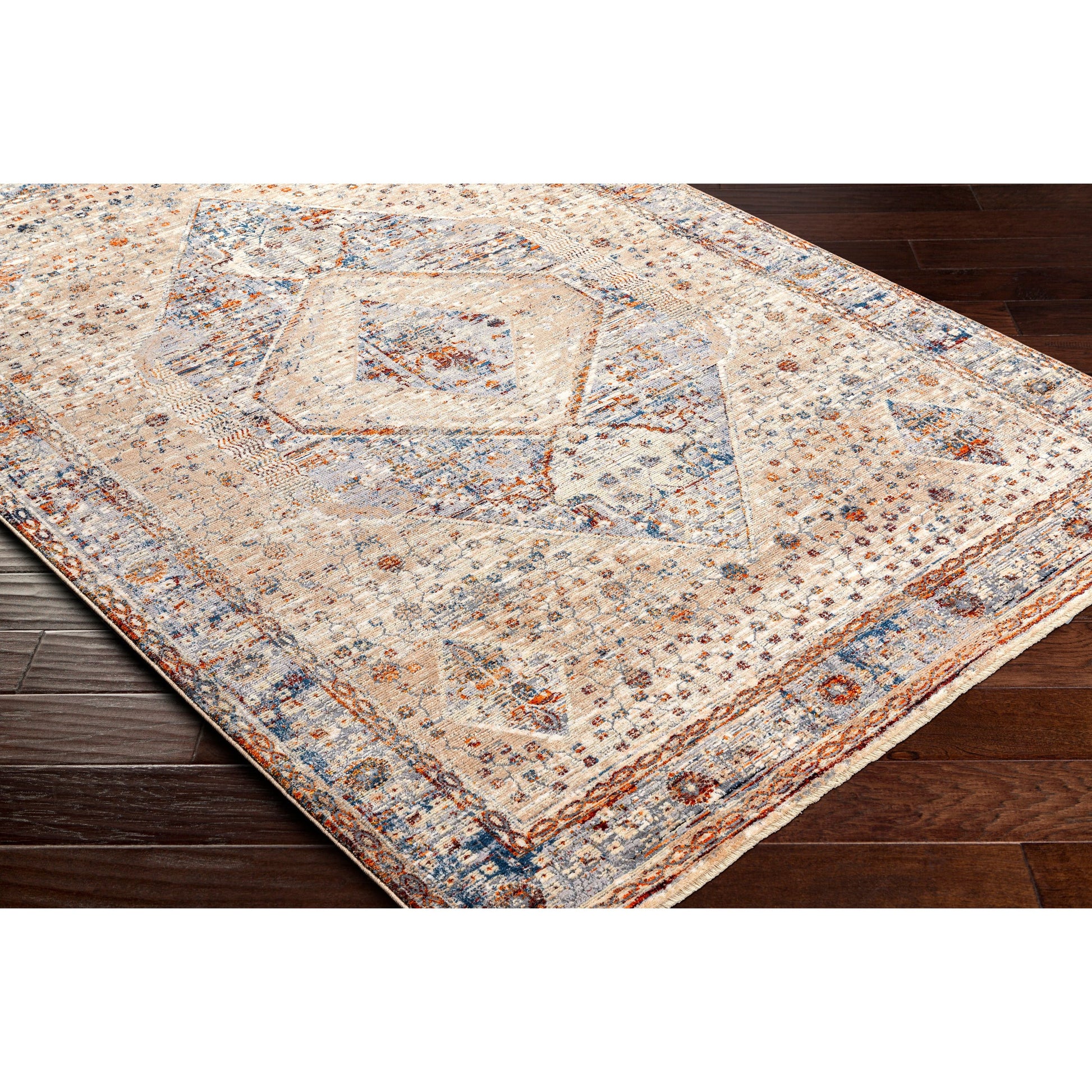 Arya Rug - 30715 by Livabliss in medium gray, blue, black, dark red, charcoal, light gray. Made from 70% polyester, 30% viscose in a unique style.