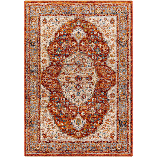 Arya Rug - 30802 by Livabliss in dark red, white, beige, burnt orange, black, blue. Made from 70% polyester, 30% viscose in a unique style.
