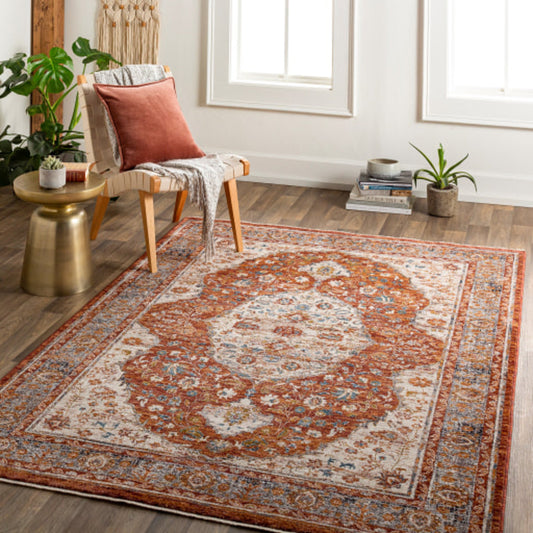 Arya Rug - 30802 by Livabliss in dark red, white, beige, burnt orange, black, blue. Made from 70% polyester, 30% viscose in a unique style.