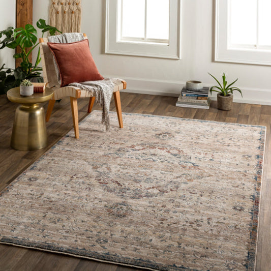 Arya Rug - 30803 by Livabliss in medium gray, charcoal, light gray, dark red, blue, burnt orange. Made from 70% polyester, 30% viscose in a unique style.