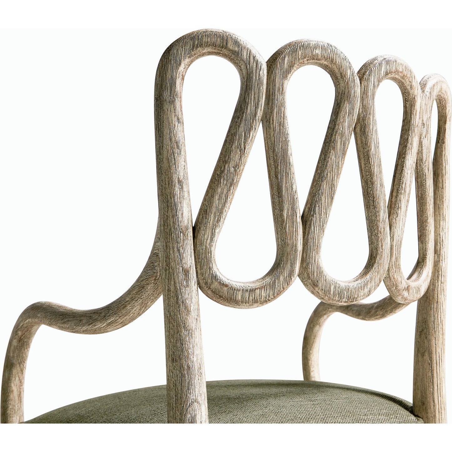 006 SI-2186346 | Closeup | Ampney Arm Chair (Set of 2) by Jonathan Charles in light brown and washed grey oak. Made from oak, foam, fabric in a traditional style.