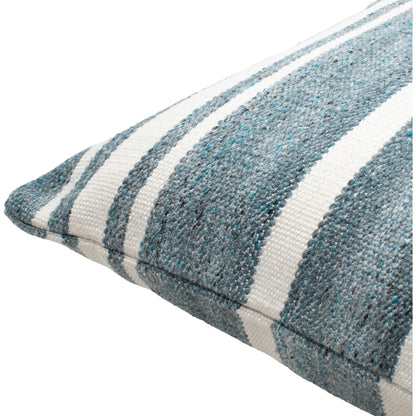 Rayer Indoor/Outdoor Pillow by Surya in blue. Made from front: 100% recycled pet yarn, back: 100% recycled pet yarn in a modern style.