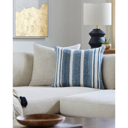 Rayer Indoor/Outdoor Pillow by Surya in blue. Made from front: 100% recycled pet yarn, back: 100% recycled pet yarn in a modern style.