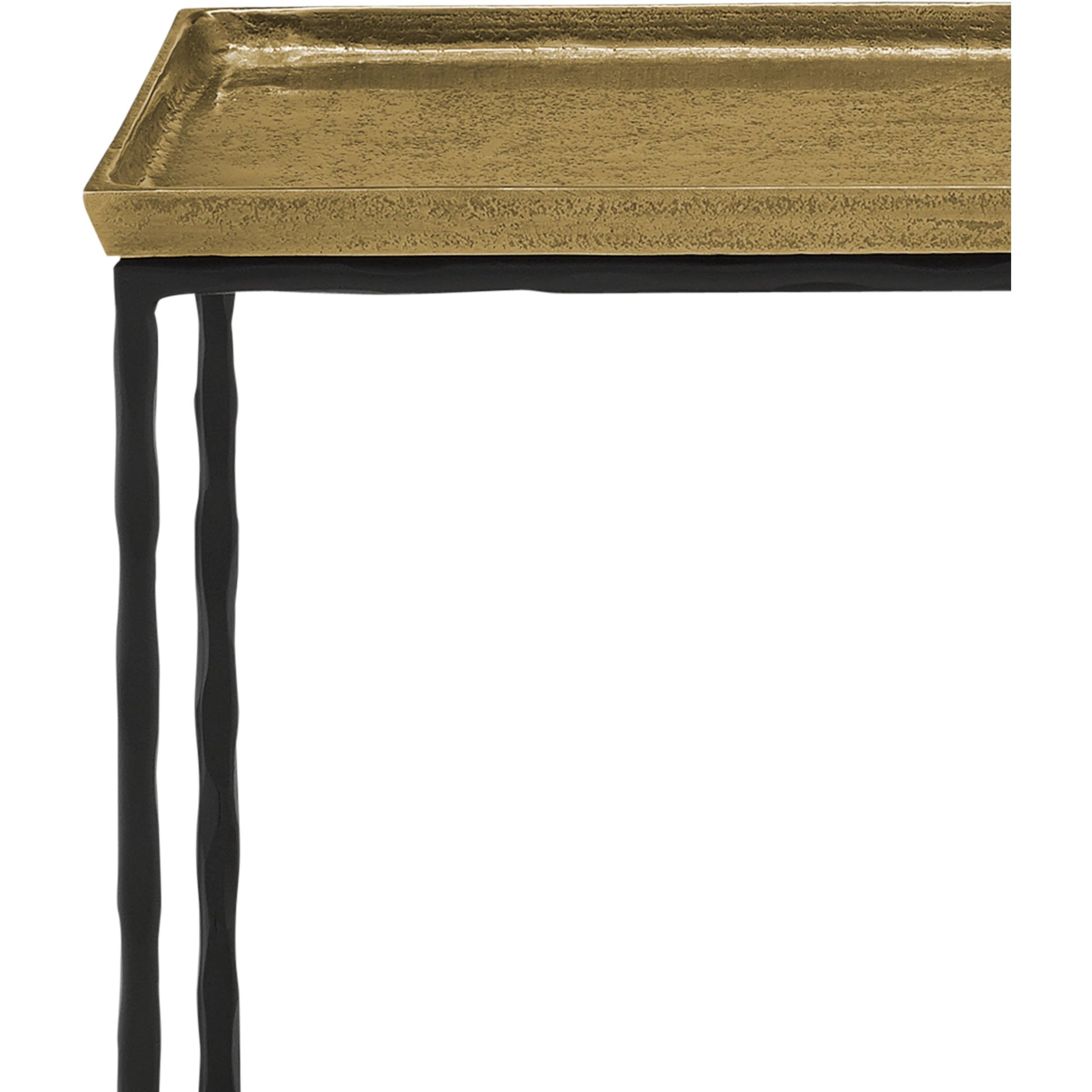 Boyles Brass Side Table by Currey and Company in antique brass, black. Made from cast aluminum, iron in a transitional style.