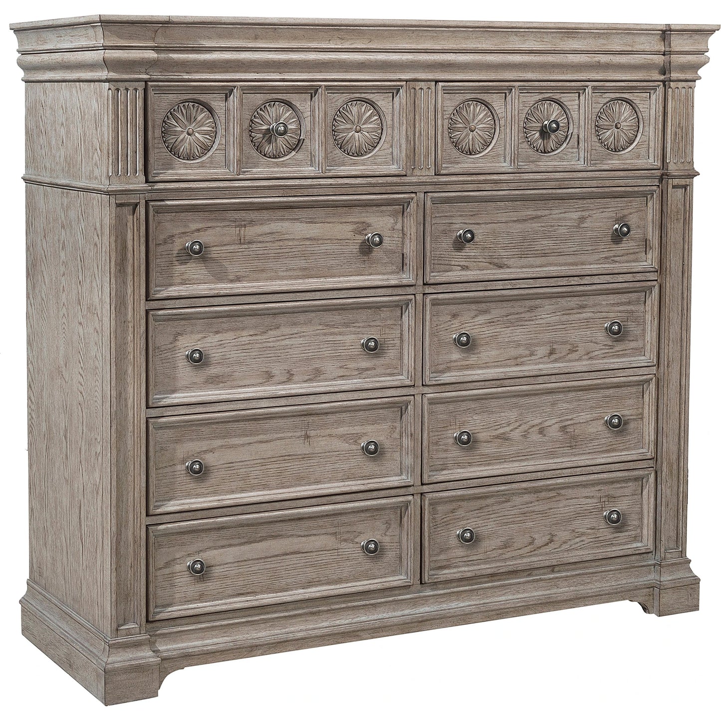 002 SI-2155597 | Additional Silo | Kingsbury Master Chest by Pulaski Furniture in french grey. Made from oak veneers, hardwood solids in a traditional style.