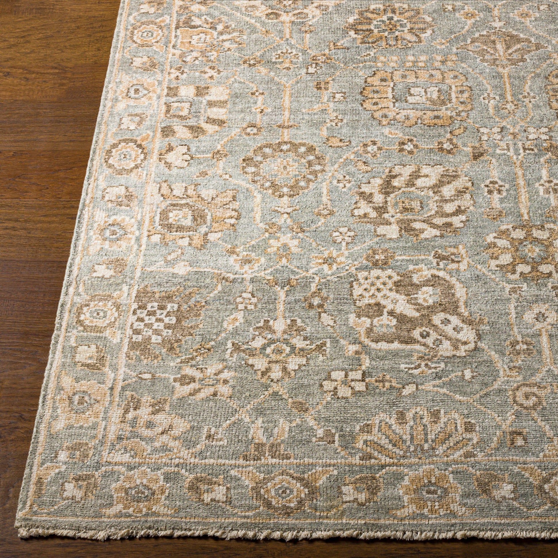 Royal RYL-2304 Rug by Surya in dusty sage, yellow, taupe, light beige. Made from 100% viscose in a unique style.