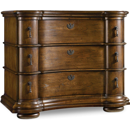 Archivist Bachelors Chest by Hooker Furniture in pecan. Made from pecky pecan veneers, felt in a traditional style.