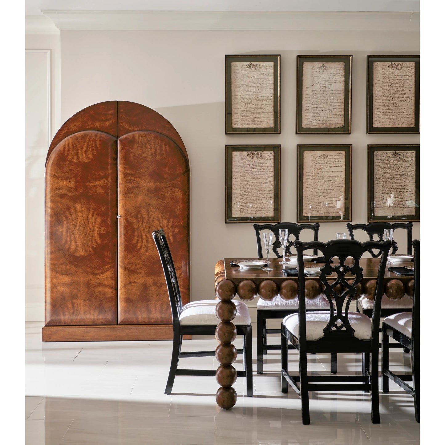 005 SI-2186367 | Lifestyle | Reimagined Spark Chippendale Black Side Chair by Jonathan Charles in lacquered black. Made from acacia, foam, fabric in a transitional style.