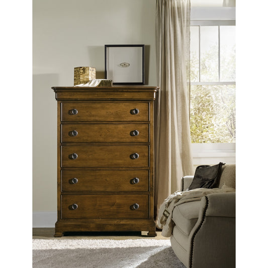 Archivist Chest by Hooker Furniture in pecan. Made from pecky pecan veneers in a traditional style.