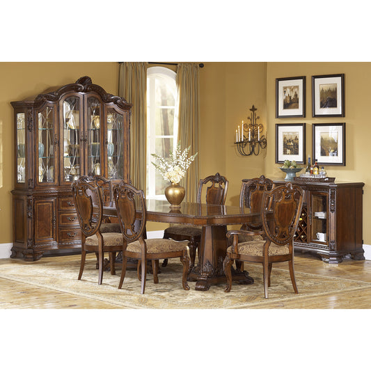 Old World China Base by A.R.T. Furniture in brown and medium cherry. Made from new zealand pine solids, cathedral cherry veneer, exotic avodire veneer in a traditional style.