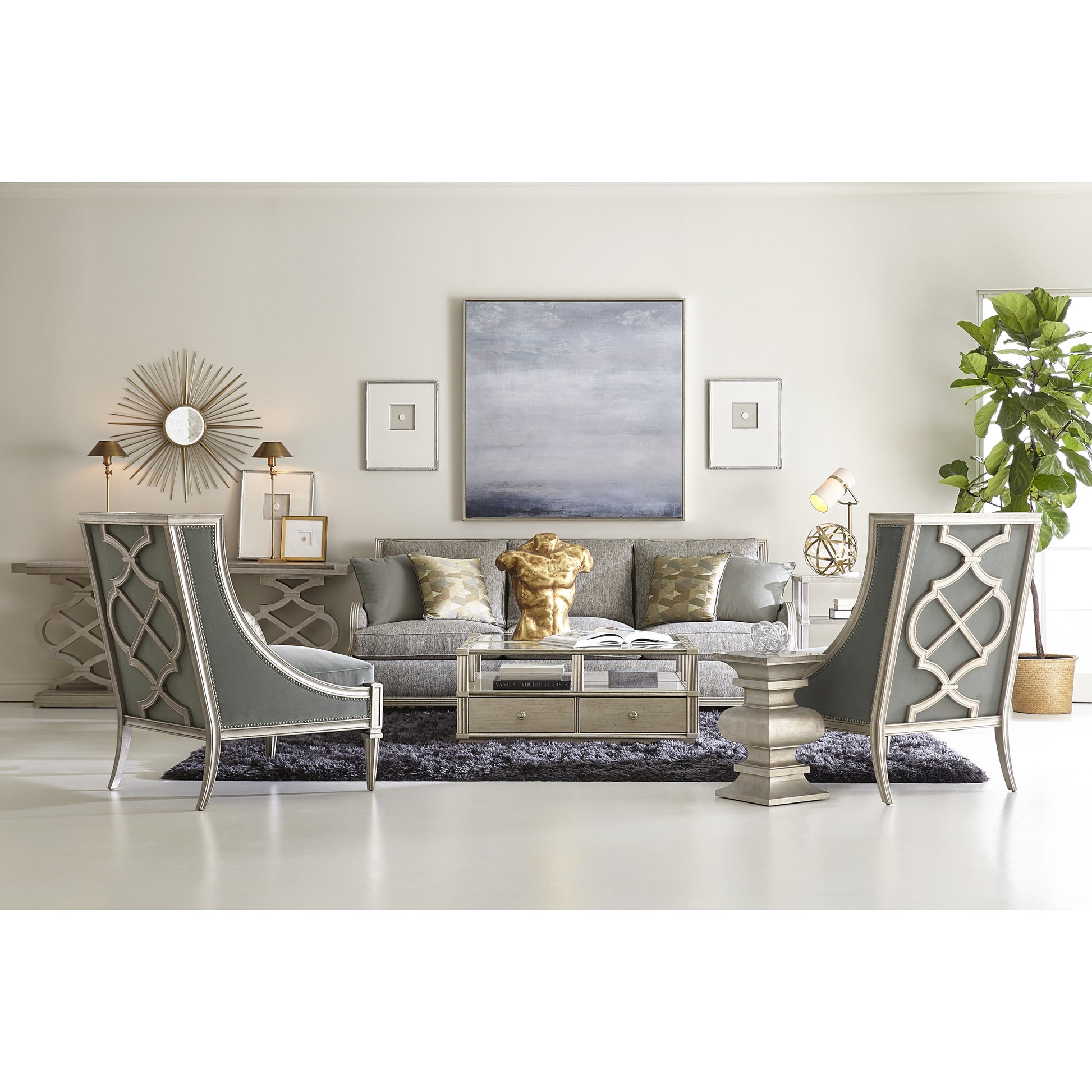 Morrissey Hillier Console Table by A.R.T. Furniture in silver and bezel. Made from parawood solids, primavera veneers, travertine stone in a transitional style.