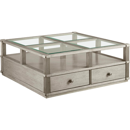 Morrissey Ellman Cocktail Table by A.R.T. Furniture in silver and bezel. Made from parawood solids, primavera veneers, glass, metal in a modern style.