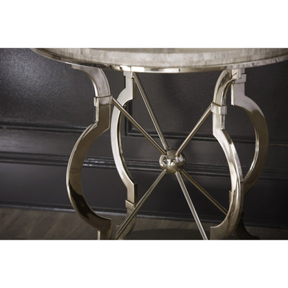 Morrissey Yeats Lamp Table by A.R.T. Furniture in silver and bezel. Made from parawood solids, primavera veneers, travertine stone in a transitional style.