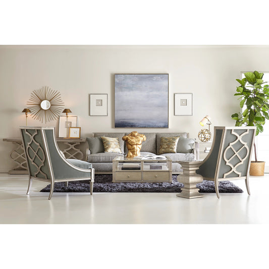 Morrissey Ellman Cocktail Table by A.R.T. Furniture in silver and bezel. Made from parawood solids, primavera veneers, glass, metal in a modern style.
