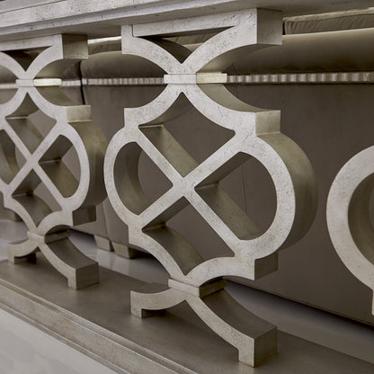 Morrissey Hillier Console Table by A.R.T. Furniture in silver and bezel. Made from parawood solids, primavera veneers, travertine stone in a transitional style.
