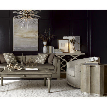 Morrissey Hillier Console Table by A.R.T. Furniture in silver and bezel. Made from parawood solids, primavera veneers, travertine stone in a transitional style.