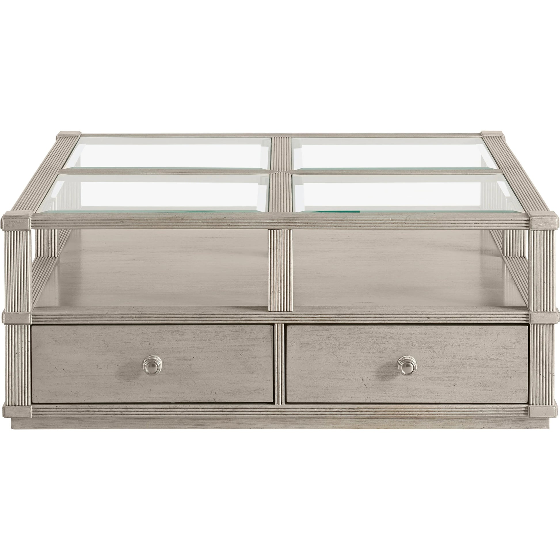 Morrissey Ellman Cocktail Table by A.R.T. Furniture in silver and bezel. Made from parawood solids, primavera veneers, glass, metal in a modern style.