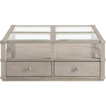 Morrissey Ellman Cocktail Table by A.R.T. Furniture in silver and bezel. Made from parawood solids, primavera veneers, glass, metal in a modern style.