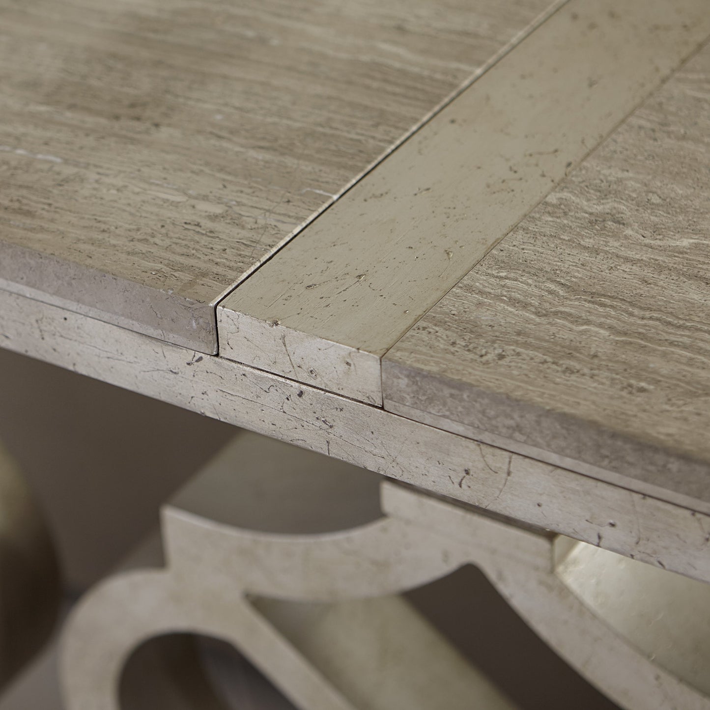 003 SR-882012 | Additional Silo | Morrissey Hillier Console Table by A.R.T. Furniture in silver and bezel. Made from parawood solids, primavera veneers, travertine stone in a transitional style.