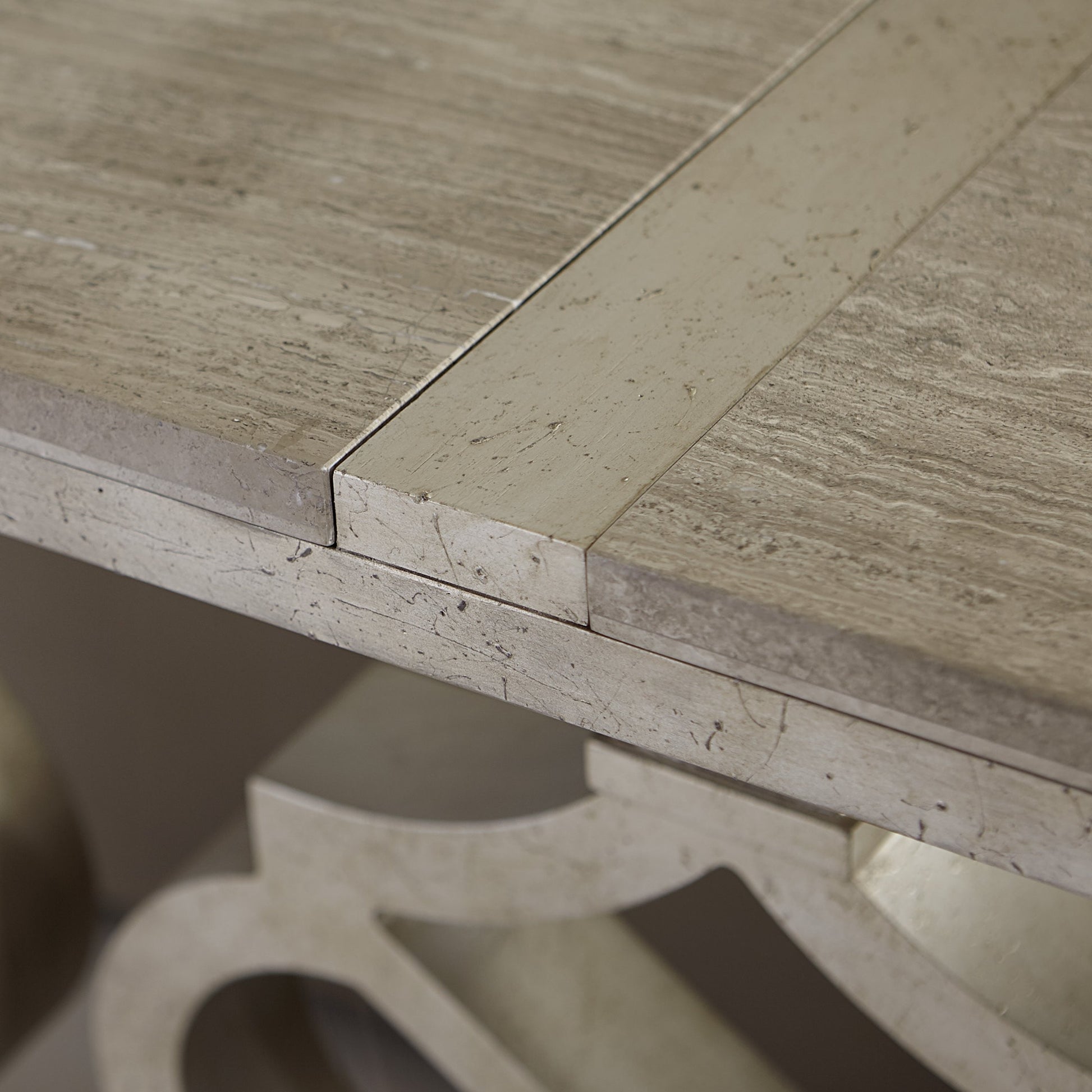 Morrissey Hillier Console Table by A.R.T. Furniture in silver and bezel. Made from parawood solids, primavera veneers, travertine stone in a transitional style.