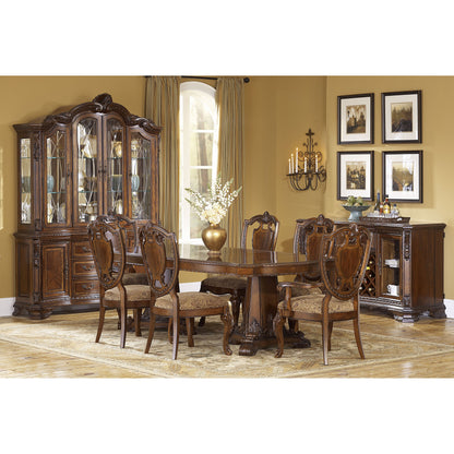 Old World China Cabinet by A.R.T. Furniture in brown and medium cherry. Made from new zealand pine solids, cathedral cherry veneer, exotic avodire veneer, glass in a traditional style.