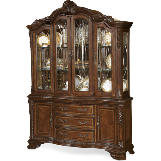 Old World China Base by A.R.T. Furniture in brown and medium cherry. Made from new zealand pine solids, cathedral cherry veneer, exotic avodire veneer in a traditional style.