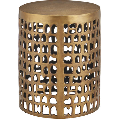 Alvar Accent Table by Currey and Company in antique gold. Made from cast aluminum in a eclectic & global style.