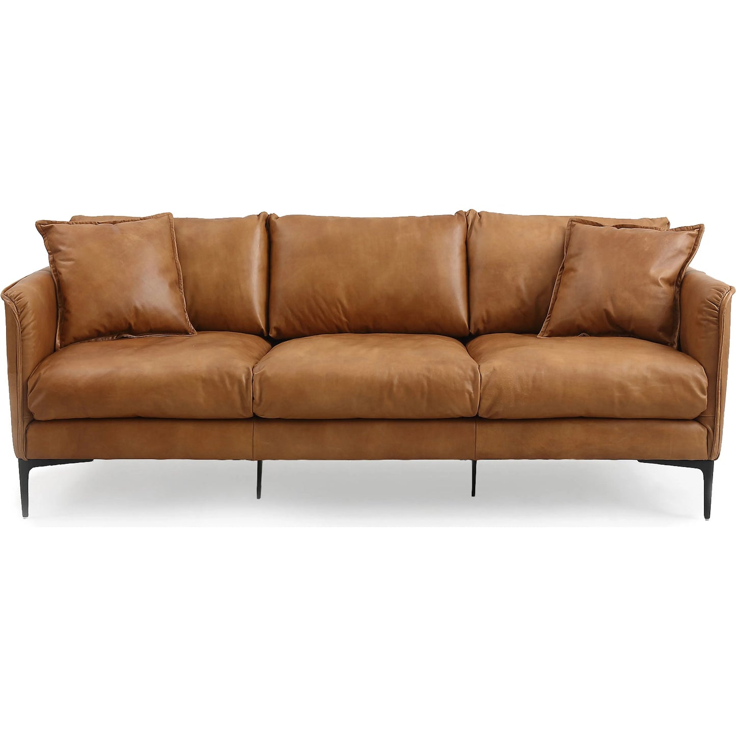 002 SI-2448739 | Additional Silo | Cumo Sofa by Zentique in dark brown rubberwood, rust orange leather. Made from top grain leather in a traditional style.