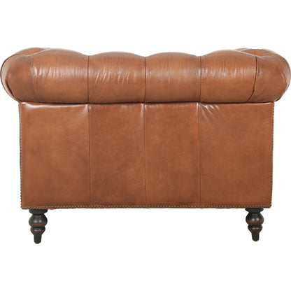 Arthur Arm Chair by Zentique in dark brown rubberwood, rust orange leather. Made from top grain leather in a unique style.