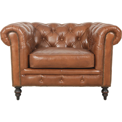Arthur Arm Chair by Zentique in dark brown rubberwood, rust orange leather. Made from top grain leather in a unique style.
