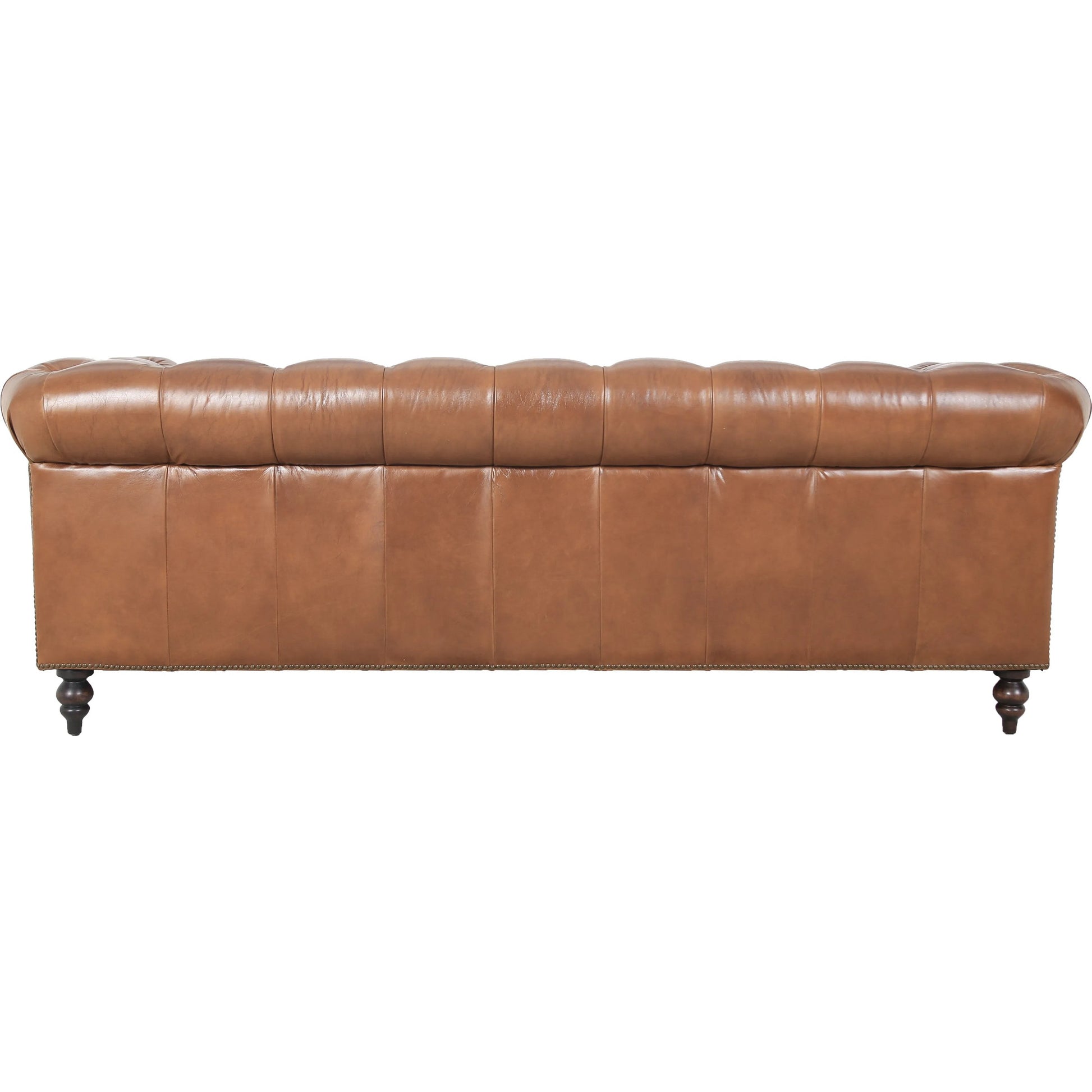 Arthur Sofa by Zentique in dark brown rubberwood, rust orange leather. Made from top grain leather in a traditional style.