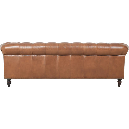 Arthur Sofa by Zentique in dark brown rubberwood, rust orange leather. Made from top grain leather in a traditional style.