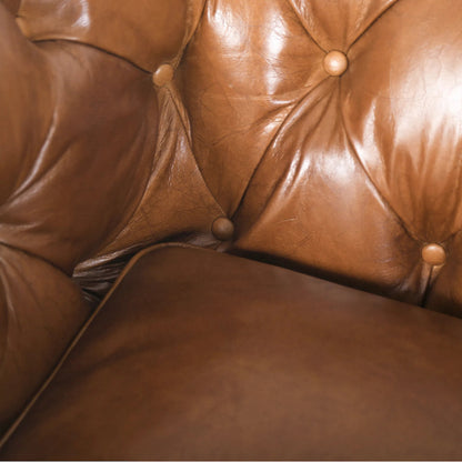 Arthur Sofa by Zentique in dark brown rubberwood, rust orange leather. Made from top grain leather in a traditional style.