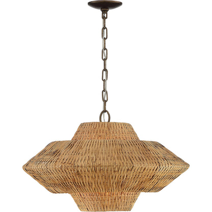 Luca Single-Light Rattan 3-Tier Chandelier by Lumanity in hand painted bronze. Made from iron, natural rattan in a coastal style.