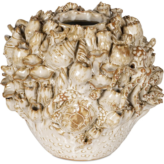 Tidal Vase by Currey and Company in milky white. Made from ceramic in a coastal style.