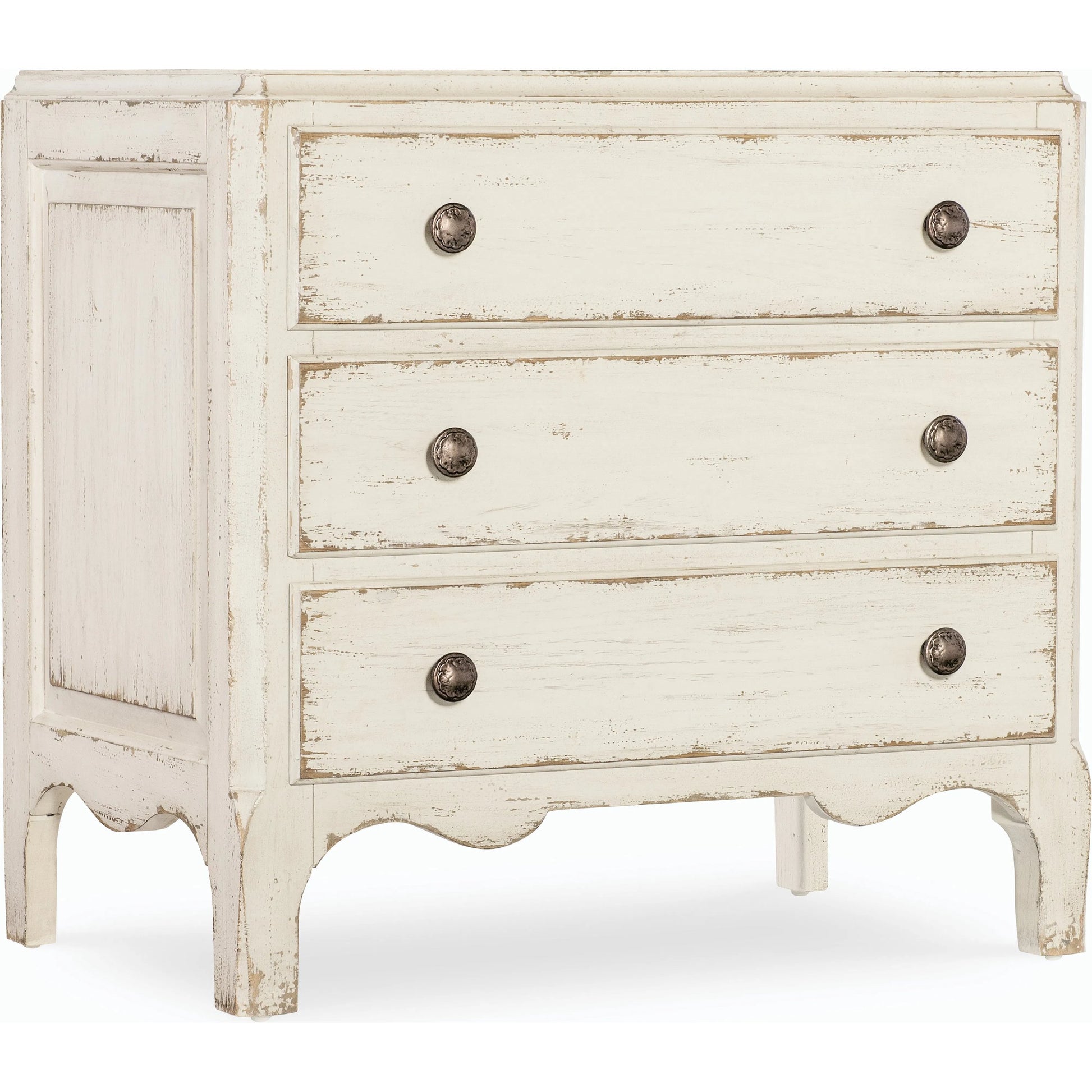 Americana Scalloped Three-Drawer Nightstand by Hooker Furniture. Made from oak veneers with solid-wood edge top in a modern style.