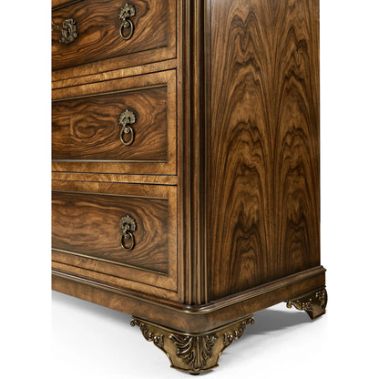 Viceroy Dresser by Jonathan Charles in brown and santos brown, antique brass. Made from mahogany, cerejeira veneers, santos rosewood crown veneers, brass in a traditional style.