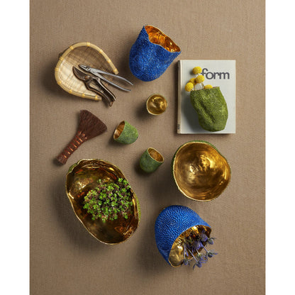 Jackfruit Vase Set by Currey and Company in green, gold. Made from bronze in a modern style.