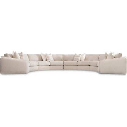 Soleil Fabric Sectional by Bernhardt in beige. Made from fabric, polyfoam core, virgin polyester fibers, waterfowl feathers, waterfowl down in a transitional style.