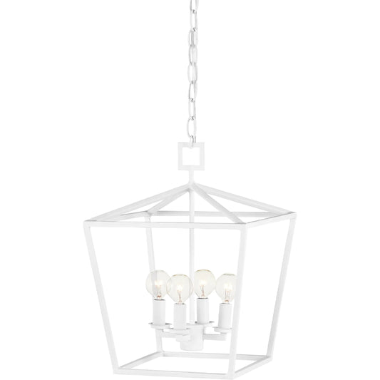 Denison Chandelier by Currey and Company in gesso white. Made from wrought iron in a modern style.