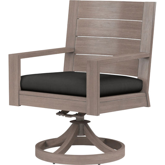 Laguna Outdoor Swivel Dining Chair by Sunset West in browns. Made from aluminum in a modern style.