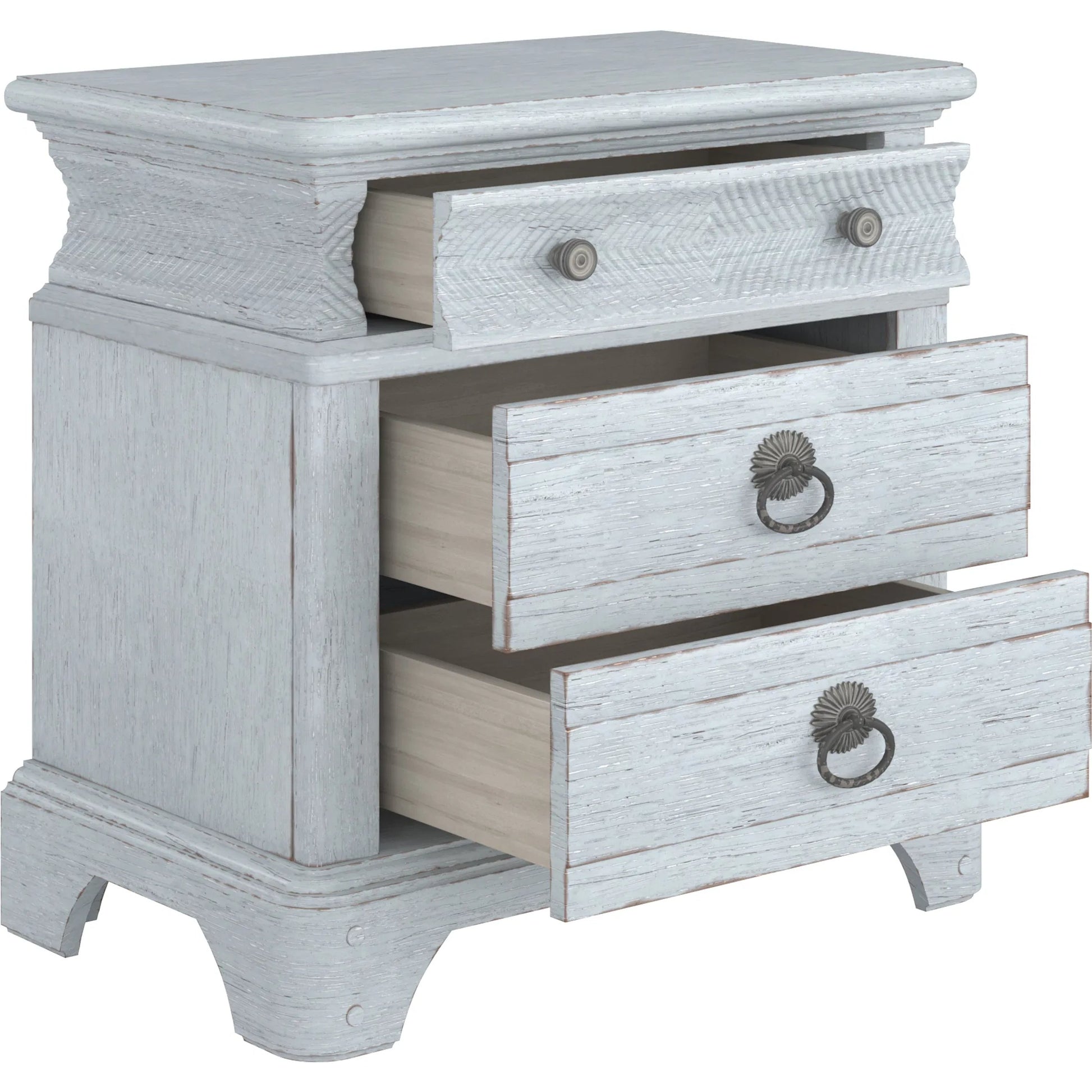 Summer Creek Light Keeper's Nightstand by A.R.T. Furniture in shutter blue. Made from flakey cathedral oak veneer, parawood solids in a cottage & farmhouse style.