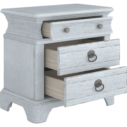 Summer Creek Light Keeper's Nightstand by A.R.T. Furniture in shutter blue. Made from flakey cathedral oak veneer, parawood solids in a cottage & farmhouse style.