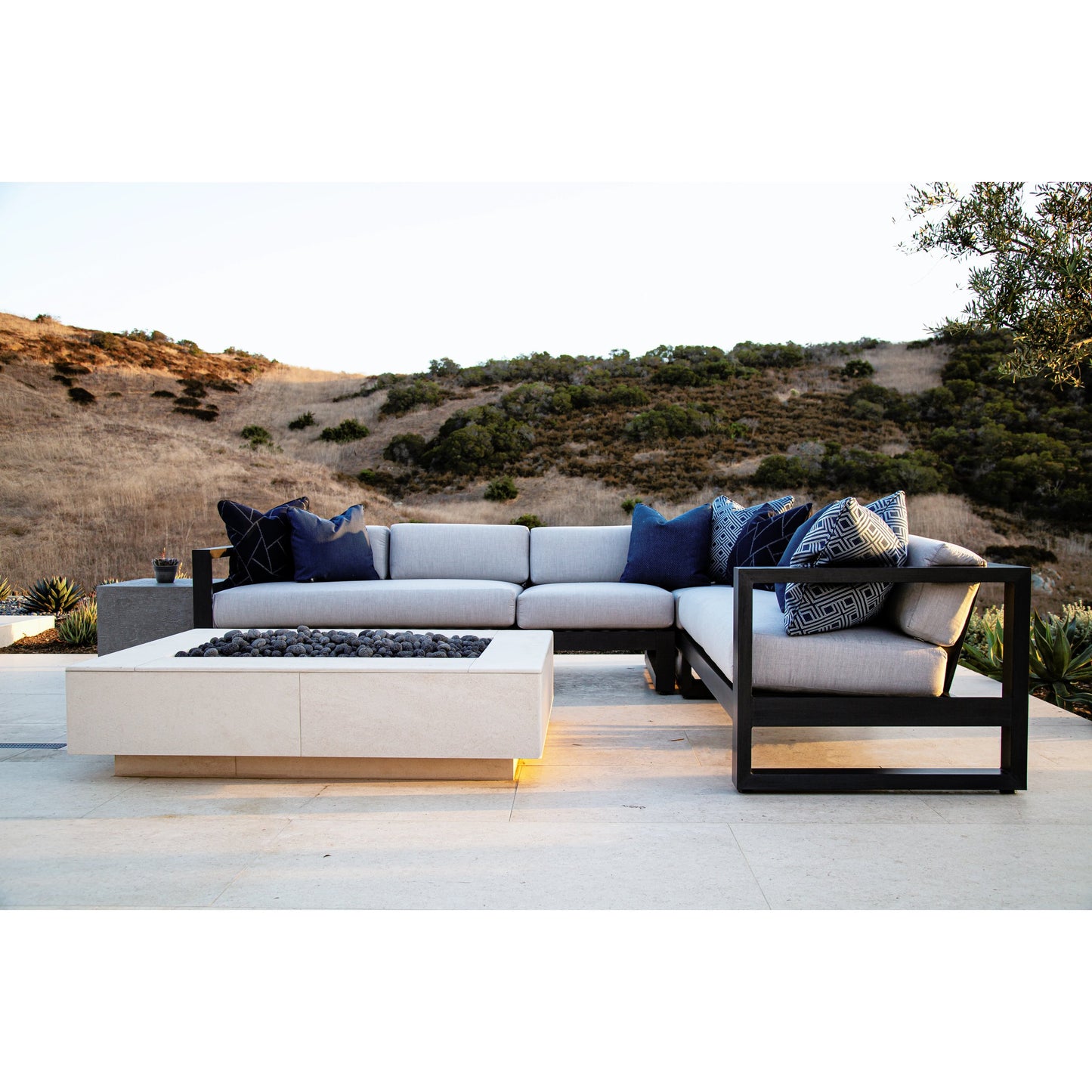 005 SI-2166990 | Lifestyle | Redondo Outdoor Sectional by Sunset West in slate. Made from aluminum in a modern style.
