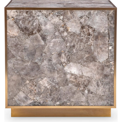 Tildon Side Table by Bernhardt in smokey quartz, aged brass. Made from stone, metal in a modern style.