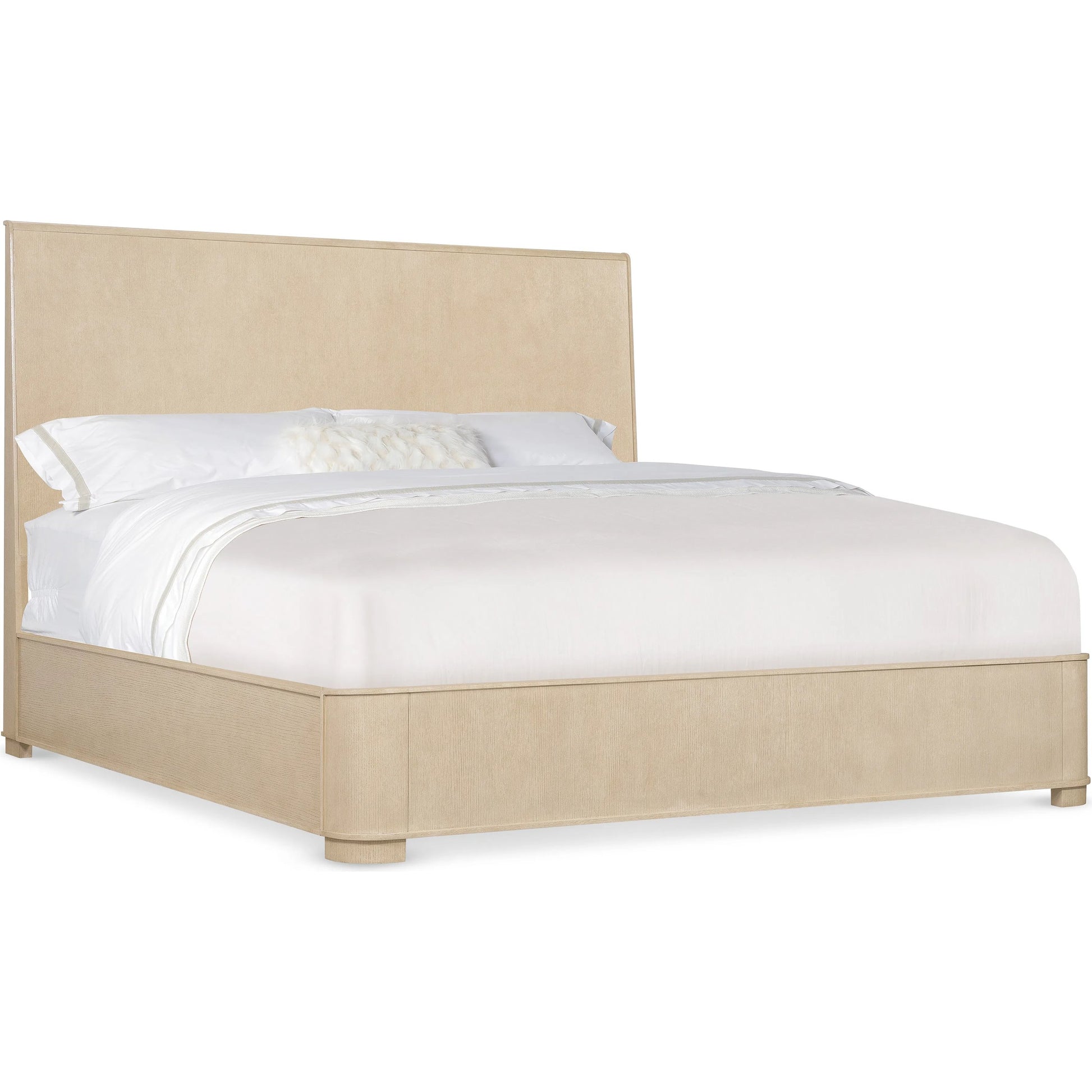 Westwood Panel Bed by Hooker Furniture in light wood and polished limestone. Made from oak veneers in a transitional style.