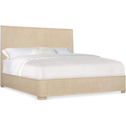 Westwood Panel Bed by Hooker Furniture in light wood and polished limestone. Made from oak veneers in a transitional style.